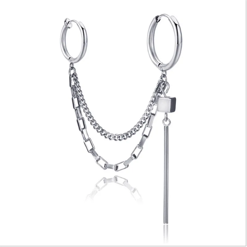 

1PCS Silver Color Stainless Stud Earrings for Women & Men High Quality Ear Clip Tassel Chain Piercings Fashion Jewelry Gifts