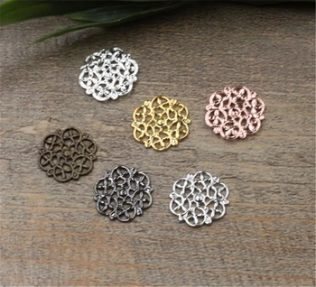 

BASEHOME 50pcs 14mm Round Flower Motif Charms Vintage European Pendant Charms for DIY Retro Fashion Necklace Findings