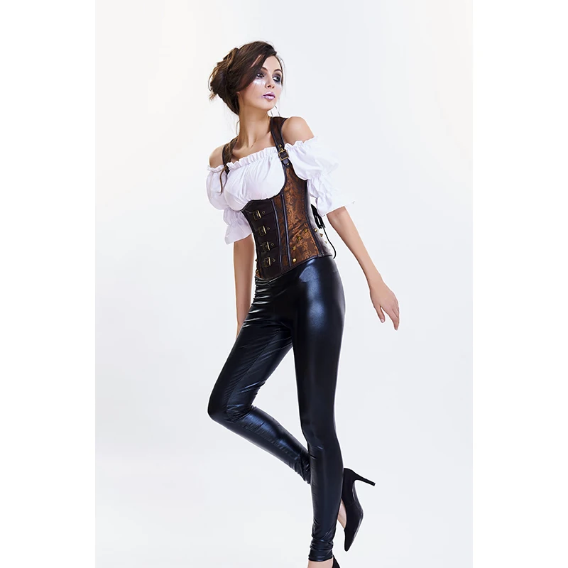 Women Steampunk Goth Underbust Breathable Corset Vest Sexy Brown Punk Rivets Retro Corsets and Bustiers Waist Trainer Shapewear (15)