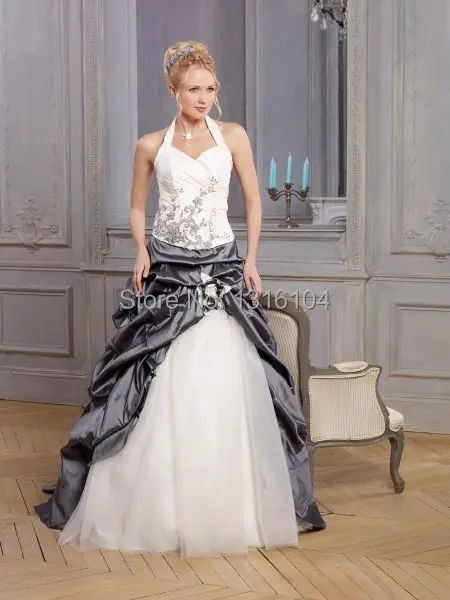 2019 Cheap White And Grey Two Tone A Line Sweep Train Long Bubbles