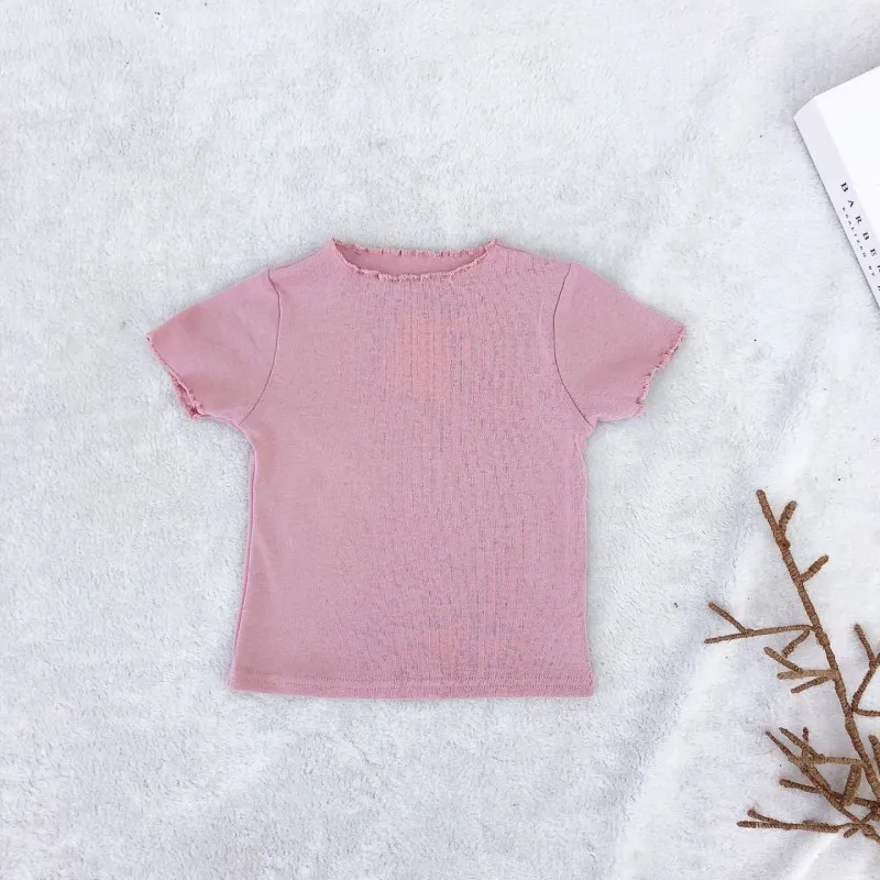 

Baby Girls Summer Cotton Solid Print T-shirt Tops Blouse Short Sleeve Children Casual Tee Shirts