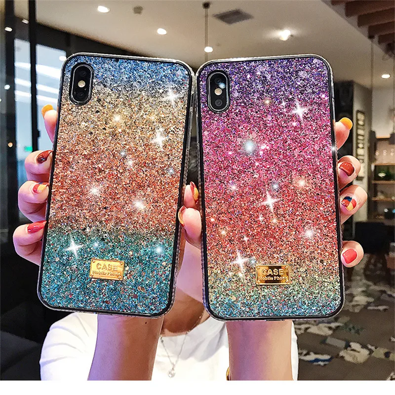 

Fashion Diamond Colorful Rainbow Gradient Color Bling Glitter Powder Case Cover For iPhone 11 Pro Max XS Max XR X 8 7 6 6S Plus