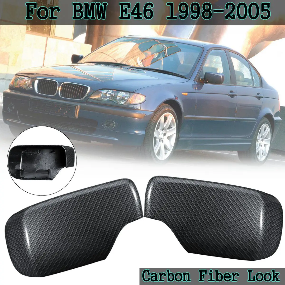 

1 Pair Car Styling Carbon Fiber Wing Door Rearview Heated Mirrors Cap Mirror Covers For BMW E46 1998-2005