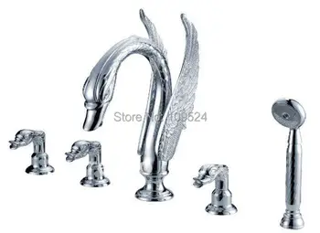 

Free shipping PVD GOLD finish 3 PIECE ROMAN TUB (Or sink) SWAN FAUCET BATHROOM lav FAUCET CRYSTAL FAUCET