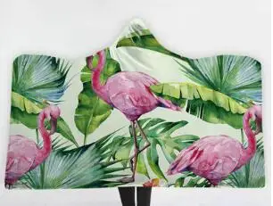 

Modern Flamingo Floral Home Picnic Travel Blanket Soft Fluffy Wearable Hooded Blanket Printed Pattern Portable Anti-Pilling