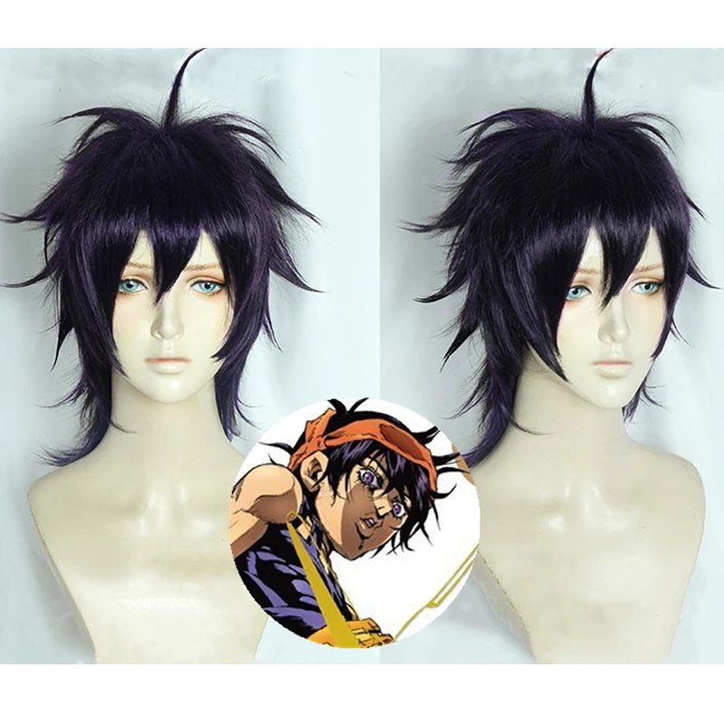

Cospaly JoJo's Bizarre Adventure Ghirga Narancia Wig Short Black Purple Party Hair for Christmas Cosplay Costume Wigs + Wig Cap