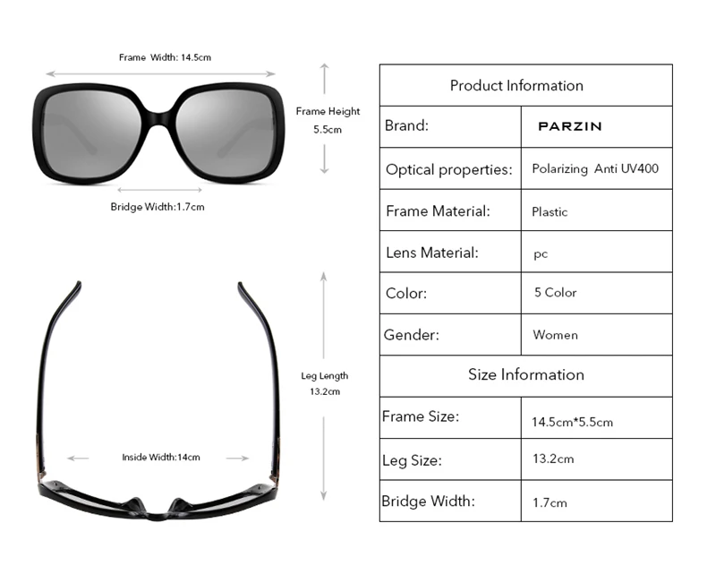 Поляризованные женские солнцезащитные очки марки PARZIN с рулем классических солнцезащитных очков с большой коробкой и оригинальными аксессуарами для очков 9257