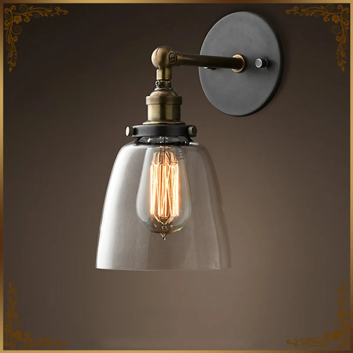 Buy E27 Vintage Industrial Retro Glass Shade wall Lamp