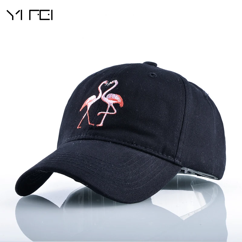 

YIFEI 2017 Unisex Snapback Sun Hat Flamingos Embroidery 100%Cotton Baseball Caps Women Men Solid Color Dad Hats Casquette Homme