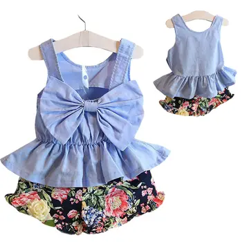 

Baby Girls Kids Bow Cotton O-neck Clothes Vest T-shirt Tops + Pants Outfit 2Pcs Suits Set Size 2-6T