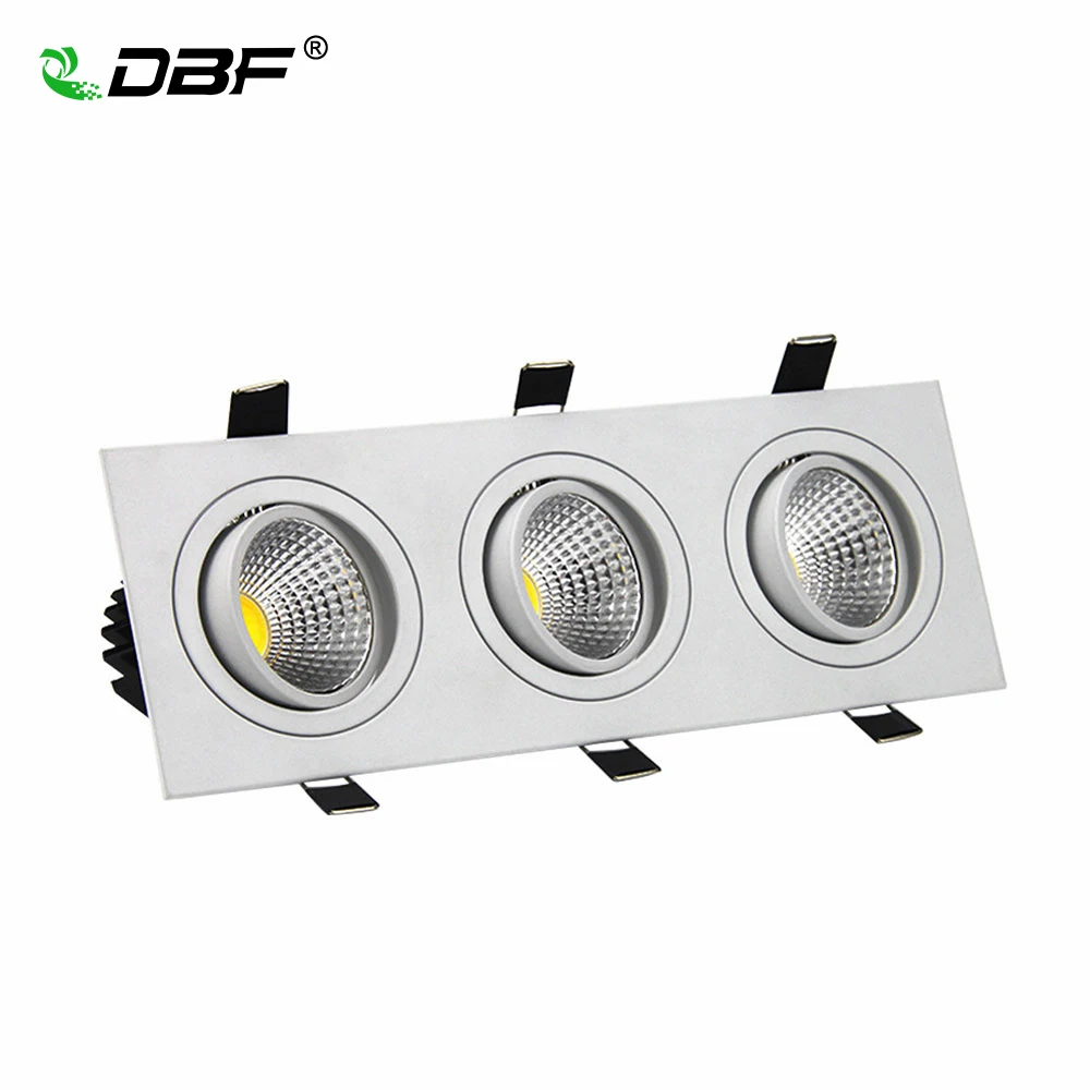 [DBF]Dimmable 3 Heads Square Recessed COB Downlight COB 15W 21W 30W 36W LED Ceiling Lamp AC110V/220V LED Spot Light With Driver 