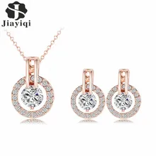 Серебро розовое золото Свадебные Ювелирные наборы кубический цирконий элегантные обручальные серьги и колье ожерелье для женщин аксессуары