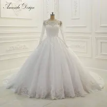 Кружевное бальное платье с длинным рукавом и аппликацией