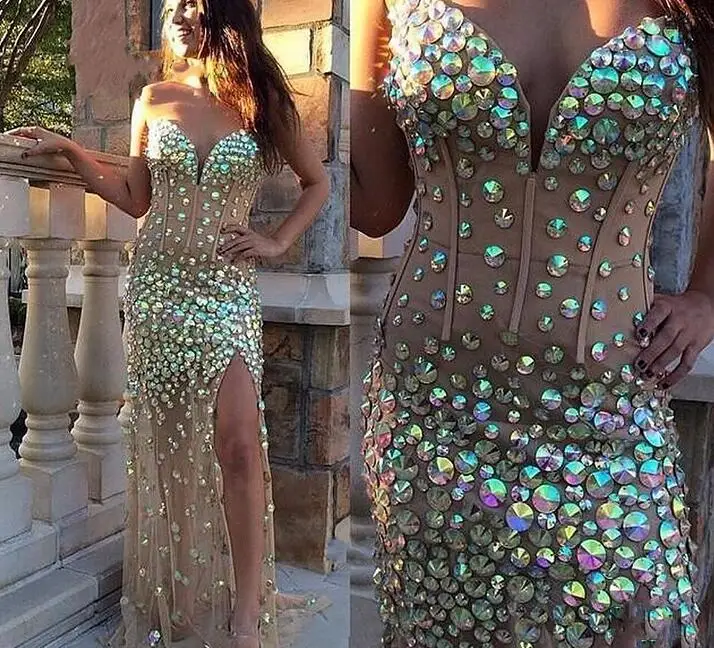 2017 Luxury Major Beading Mermaid Prom Dresses Sweetheart Backless Rhinestones Crystals Beaded Evening Party Gowns |