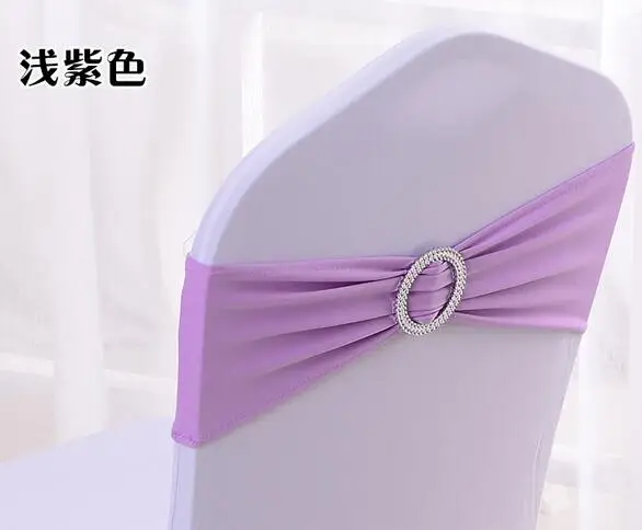 Free shipping 100pcs Colorfull Elastic Stretch Chair Bow Sash Lycra Spandex Chair Bands With Plastic Round Buckle For Wedding