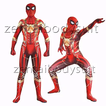 

MCU Iron Spider Red Version Superhero Spandex Zentai Bodysuit New epoch Iron Spiderman Costume Halloween Cosplay Party suit