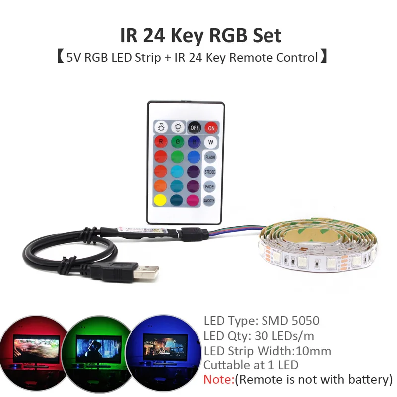 USB Светодиодная лента 5 в 3528 5050 RGB музыка Светодиодная лента лампа Ambilight ТВ ПОДСВЕТКА HD ТВ Настольный экран фоновое освещение - Испускаемый цвет: IR 24 Key RGB Set
