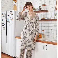 Весенне-летняя одежда для сна, ночная рубашка, Мужская шелковистая Домашняя одежда, халат, атласный Ночной костюм из вискозы, повседневный комплект из 2 предметов, халат, L-XXL