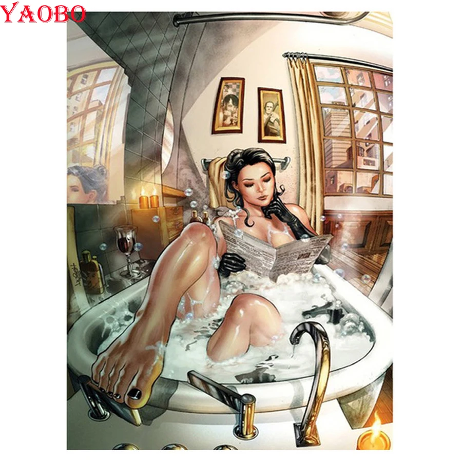 

Almaznaya,Diy diamond Painting woman Bath Chart full square round drill rhinestone embroidery diamond mosaic painting Home Decor