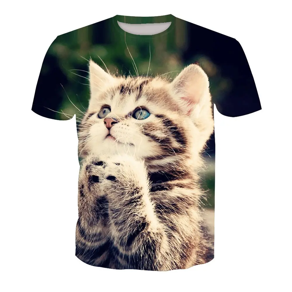 Lovely Cat Print Tees Cute Animal 3D t shirts Men Novelty Funny Tee