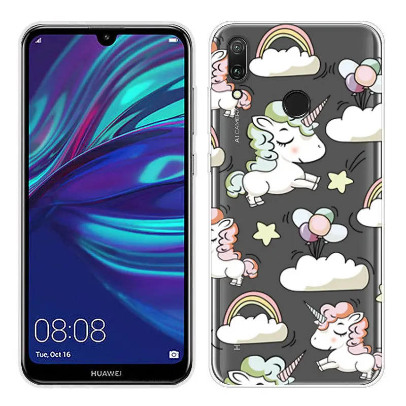 Cartoon Case for Huawei Y6 2019 Case Soft Silicone Back Cover Phone Case For Y7 2019 Honor 8x 9 10 Clear TPU Y 6 2019 Cover Capa (9)