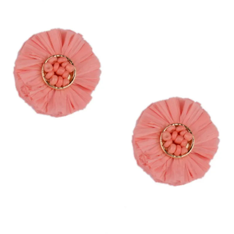 2019 New Fashion Red Rose Natural Color Raffia Fringe Stud Earings Tassel Disk Earrings For Women gift JE0785|Серьги-гвоздики| |