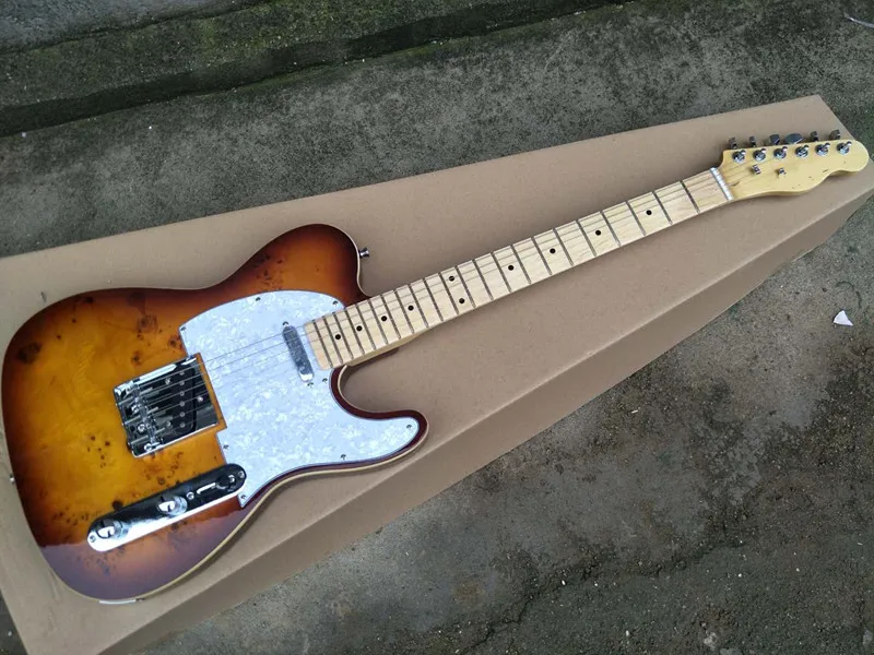 

Factory Wholesale Brown String-Thru-Body Electric Guitar with White Pickguard,Maple Fretboard,Offer Customized
