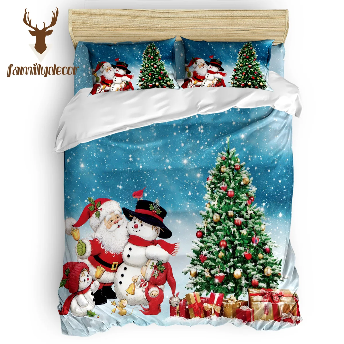 

Family Decor Merry Christams Tree And Santa 4 Pcs Bedding Sets Polyester Fabric New Year's Day Veterans Day Columbus Day Living
