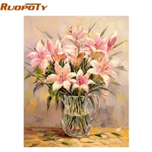 

RUOPOTY Pink Lily Flower Diy Painting By Numbers Kits Wall Art Picture Handpainted Modern Home Decor For Unique Gift Artwork