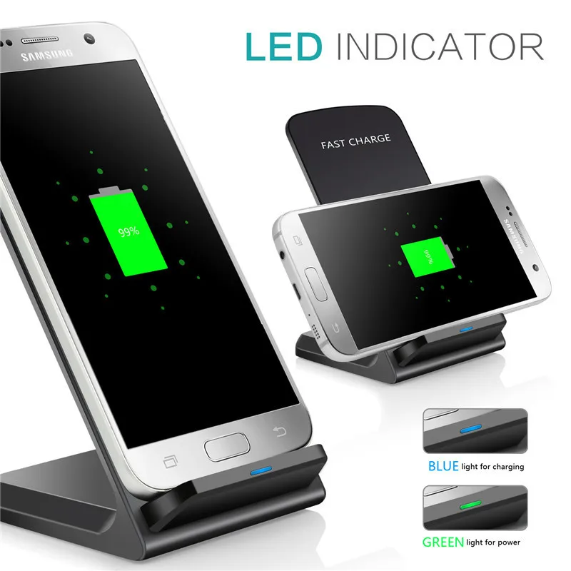 QI Беспроводной Зарядное устройство Quick Charge 2,0 быстрой зарядки для IPhone 8 10 X samsung S6 S7 S8 2 катушки подставкой 5 V/2A и 9 V/1.67A Универсальный