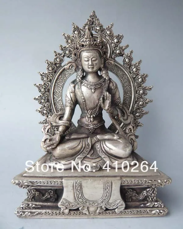 

Shipping 7" Old Tibet Buddhist Silver White Tara Buddha Statue