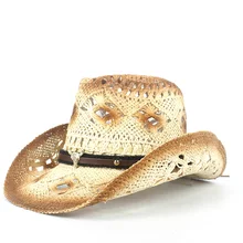 Женская и мужская соломенная открытая западная ковбойская шляпа Женская Ручная работа Sombrero Hombre пляжная ковбойская джаз шляпа от солнца размер 56-58 см
