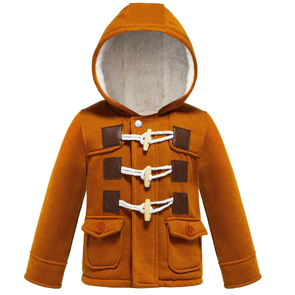 

Baby Boys Jacket Autumn Winter Warm Cotton Kids Jacket Leisure Zipper Three-Breasted Buckle Hooded Coat 1-5 Year Old Kid Clothes