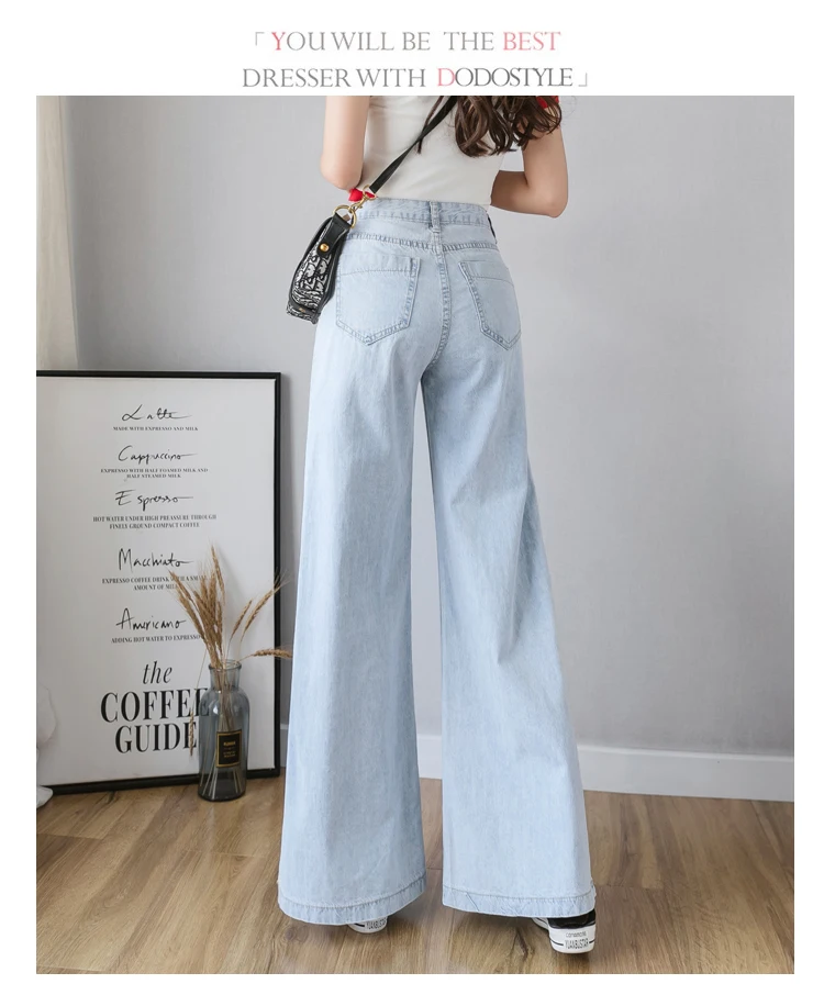 Светло-голубые сексуальные сплит широкие джинсы для женщин осень высокая талия женские джинсы бойфренды джинсовые брюки длинные женские