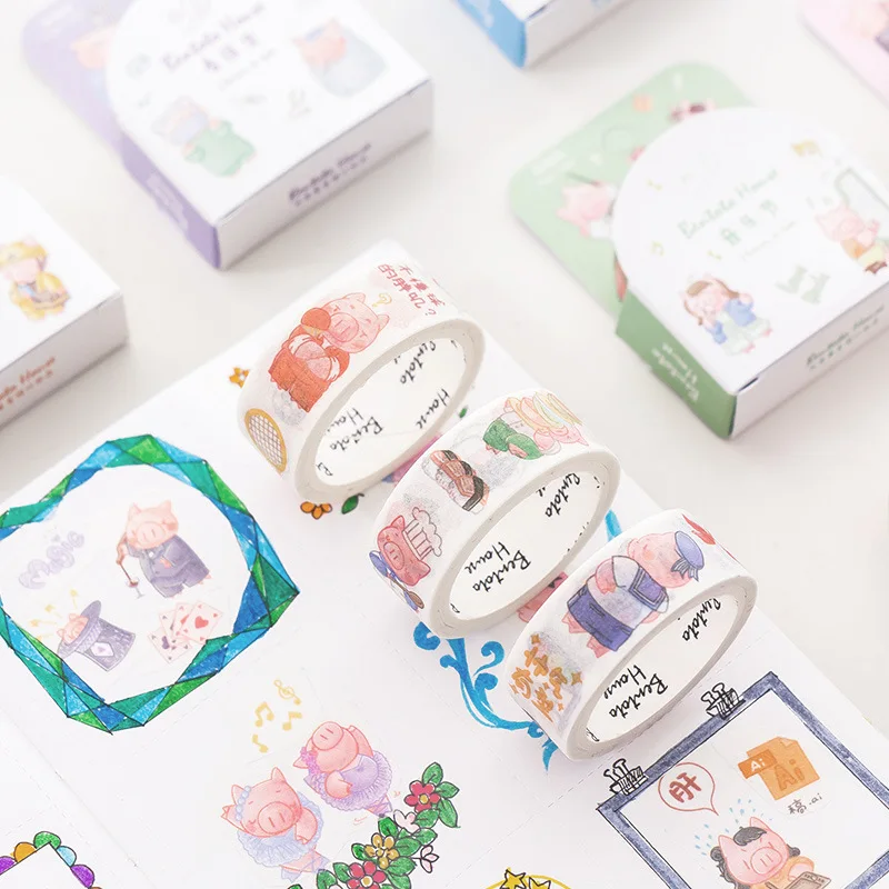 

1.5cm*5m Kawaii Pig Family Paper Washi Masking Tape Scrapbooking Decorative Diary Notebook Album DIY Craft