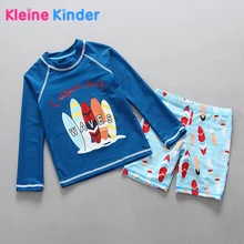 Детский купальный костюм для мальчиков с волнистым принтом для серфинга; купальный костюм из двух предметов; детские купальные костюмы с длинными рукавами и защитой от солнца