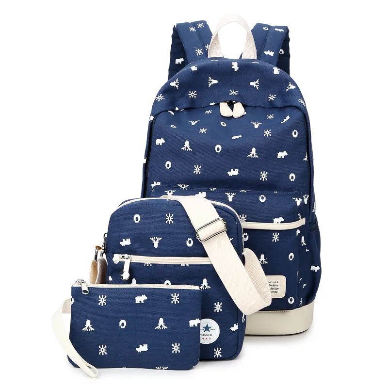 Ecoparty Set Girl School Bags for Teenagers Bookbags Laptop Backpacks Women Desinger Canvas Snow Print Backpack