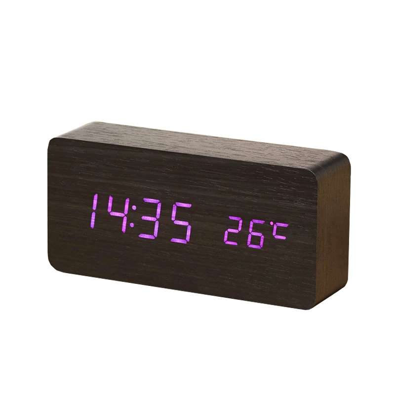 

Wooden Bamboo Temperature Sounds Control Desktop Clocks With Silent LED Alarm Clock Digital Watch Electronic Clocks Despertador