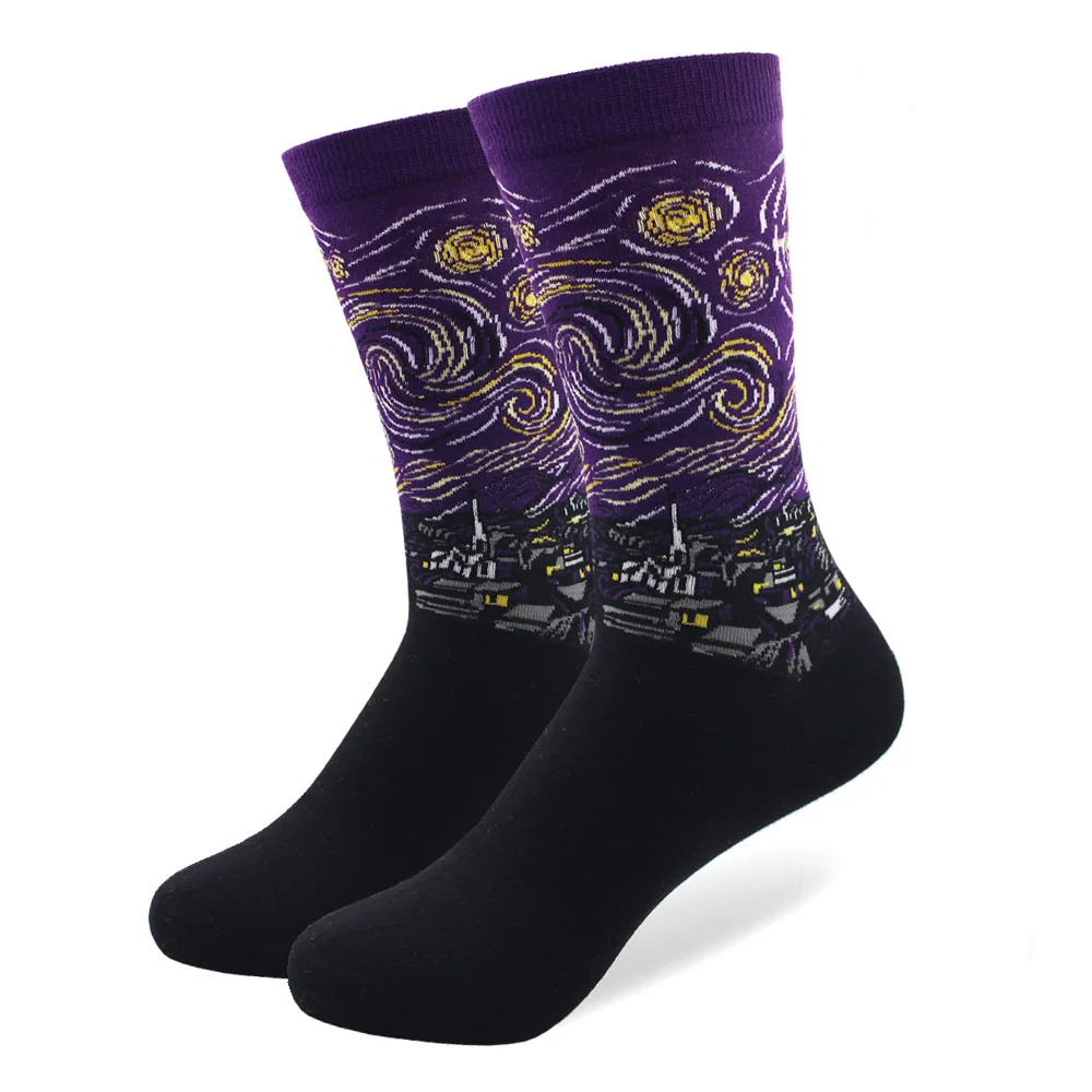 10 Pair/lot Combed Cotton Colorful Van Gogh Retro Oil Painting Men Socks cool casual Dress Crazy Funny Party Dress Crew Socks