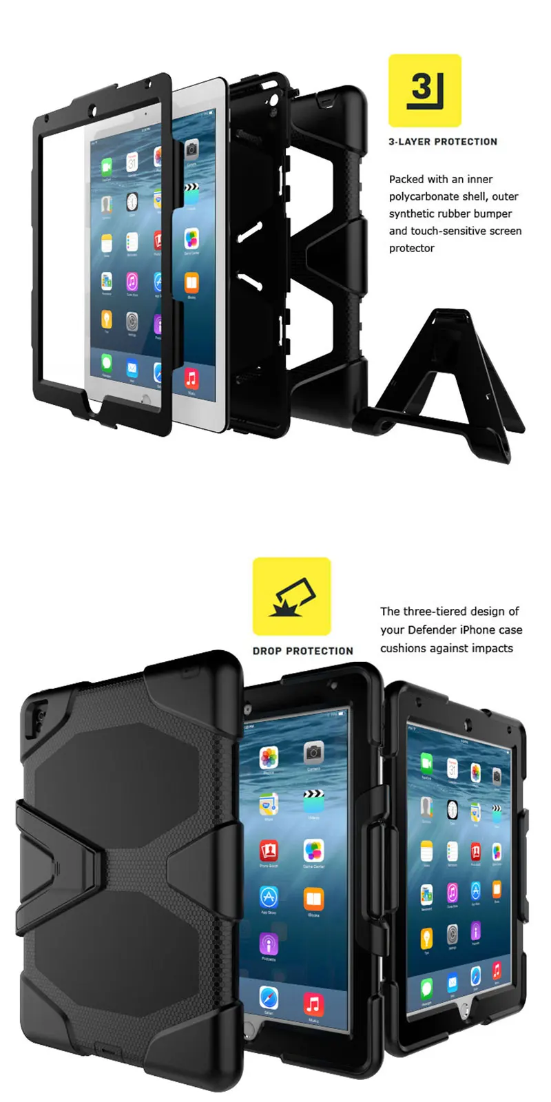 Для iPad Pro 12,9 чехол силиконовый ударопрочный чехол для телефона держатель руки 3 слоя твердая полная защита для корпуса