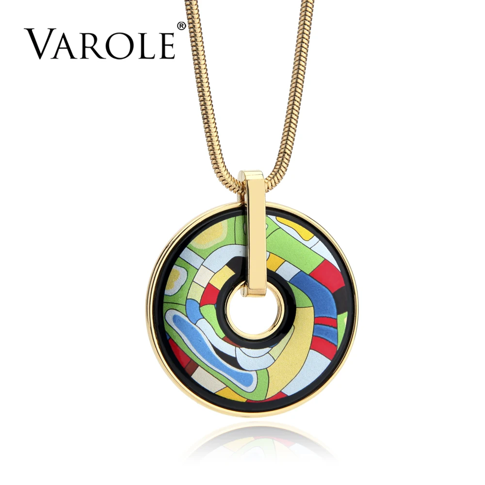 VAROLE Fashion Colar Feminino Multicolored Bohemia Style Necklaces & Pendants For Women Round Snake Chain Printed Pattern VAROLE Fashion Colar Feminino Multicolored Bohemia Style Necklaces & Pendants For Women Round Snake Chain Printed Pattern