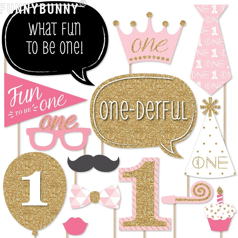 

FUNNYBUNNY 1st Birthday Girl Fun To Be One First Birthday Party Photo Booth Props Kit 20 Count Baby Shower Games Photo Booth