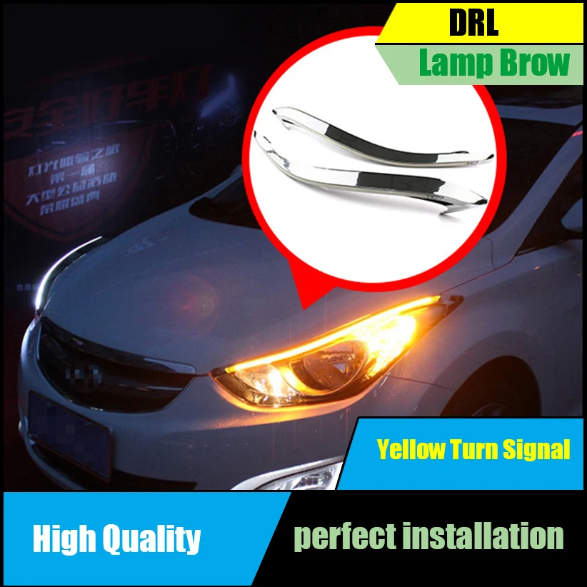 

Car-styling For Hyundai Elantra 2012-2015 LED Headlight Eyebrow Daytime Running Light White DRL With Yellow Turn Signal Lamp