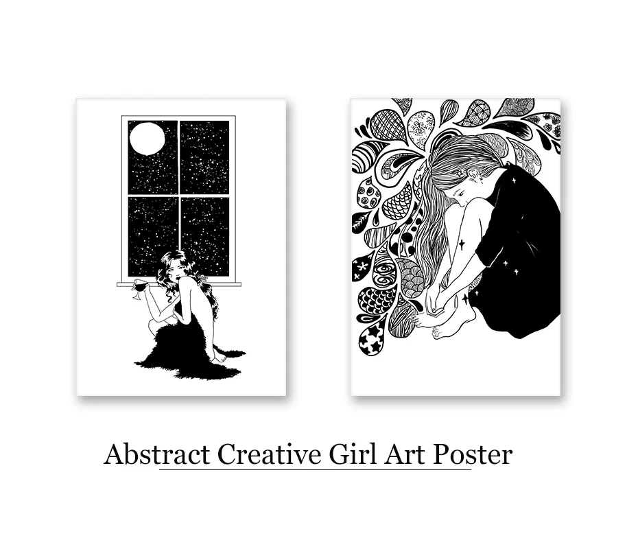 Attractive Abstract Beautiful Girl Wall Art Pictures Canvas Painting Black&White Vintage Poster Nordic Prints Bedroom Decoration (5)