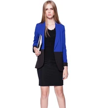 Nice Pop New font b Blazers b font Jacket Women Blue Long Patchwork font b Blazer