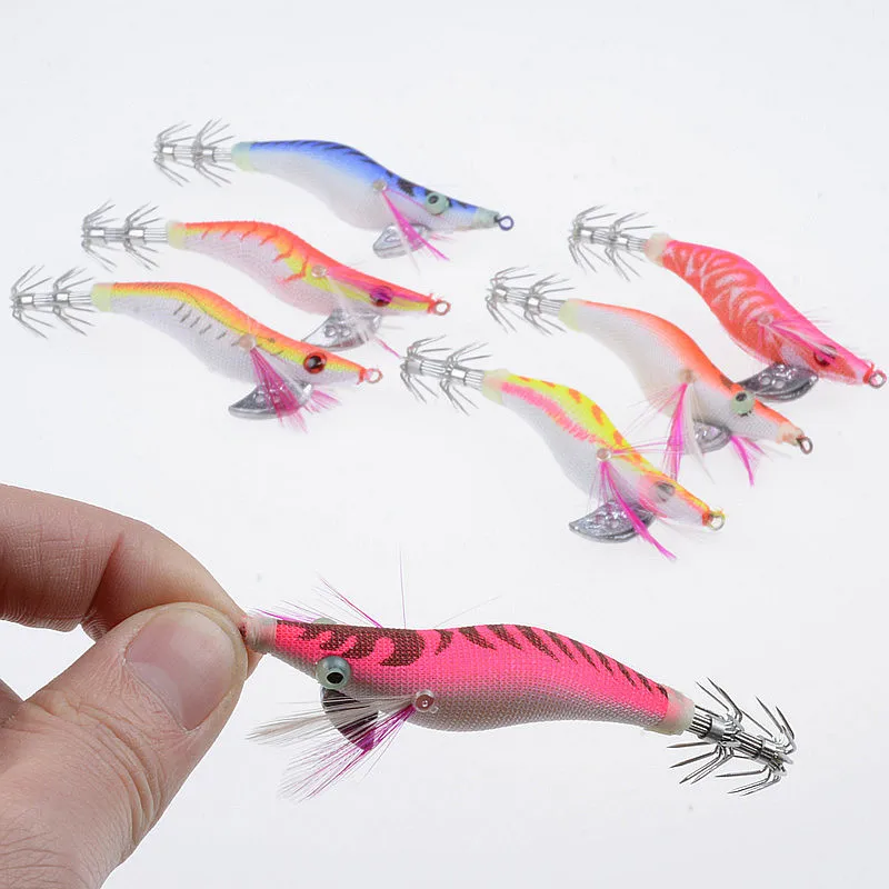 

7pcs/Set Wood Shrimp Sequin Fishing Lure Bionic Bait 2.0# Luminous 8 Cm 7.4 G Plastic Hard Bait Fake Shrimp