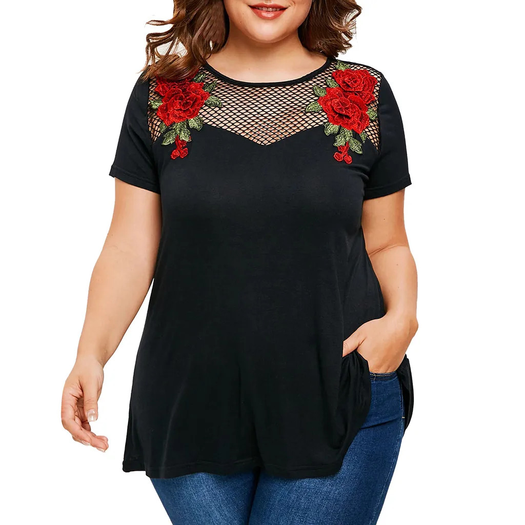 Plus Size Summer women blouses Fashion Casual Mesh Tops Blouse Loose ...