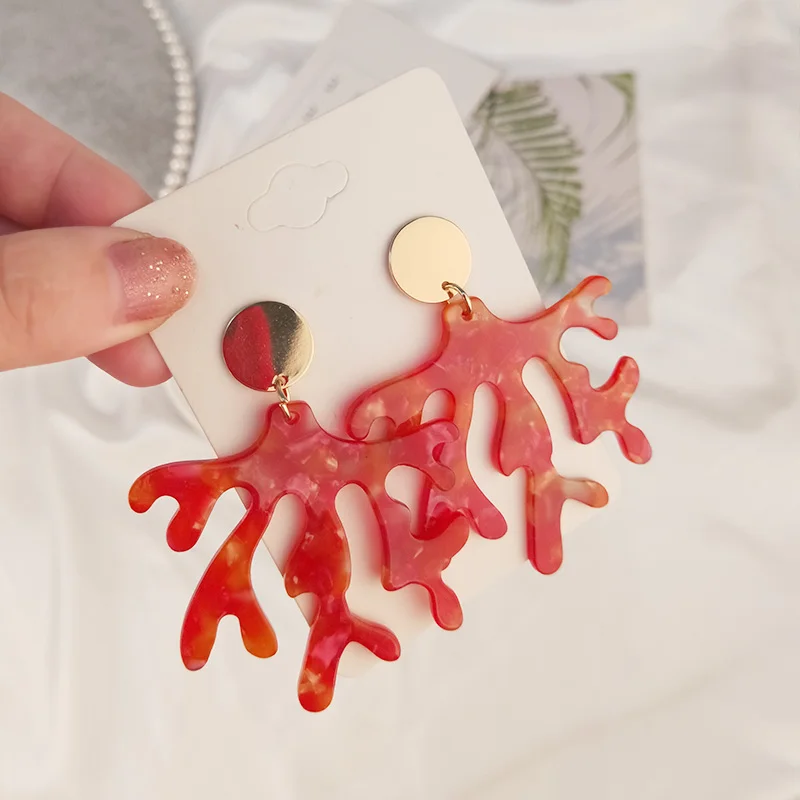 Vintage Acetic Acid Acrylic Long Earrings for Women Acetate Resin Metal Dangle Christmas Red Earings For Girls Fashion Jewelry (3)