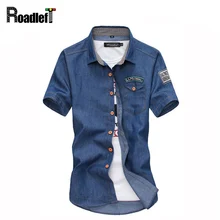 Classic Solid Double Pockets Men Shirt 2017 Brand Denim Shirt Mens Short Sleeve Casual Slim Fit Jeans Shirts Camisa Masculina