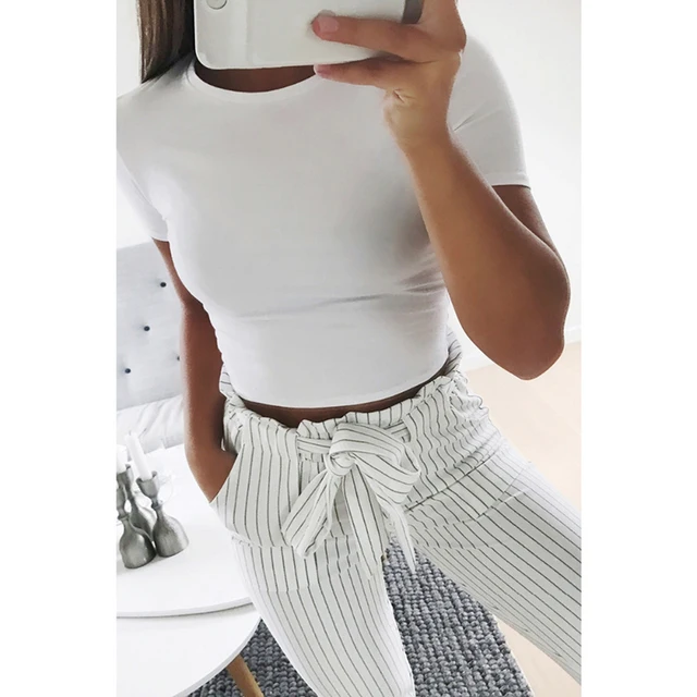 2018 nowe paski OL szyfon wysokiej talii harem Spodnie damskie stringyselvedge styl casual Spodnie damskie spodnie -